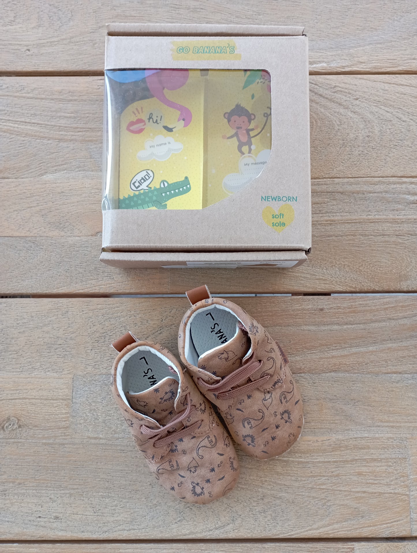 Soft sole, met dino print L of 18 Go banana's
