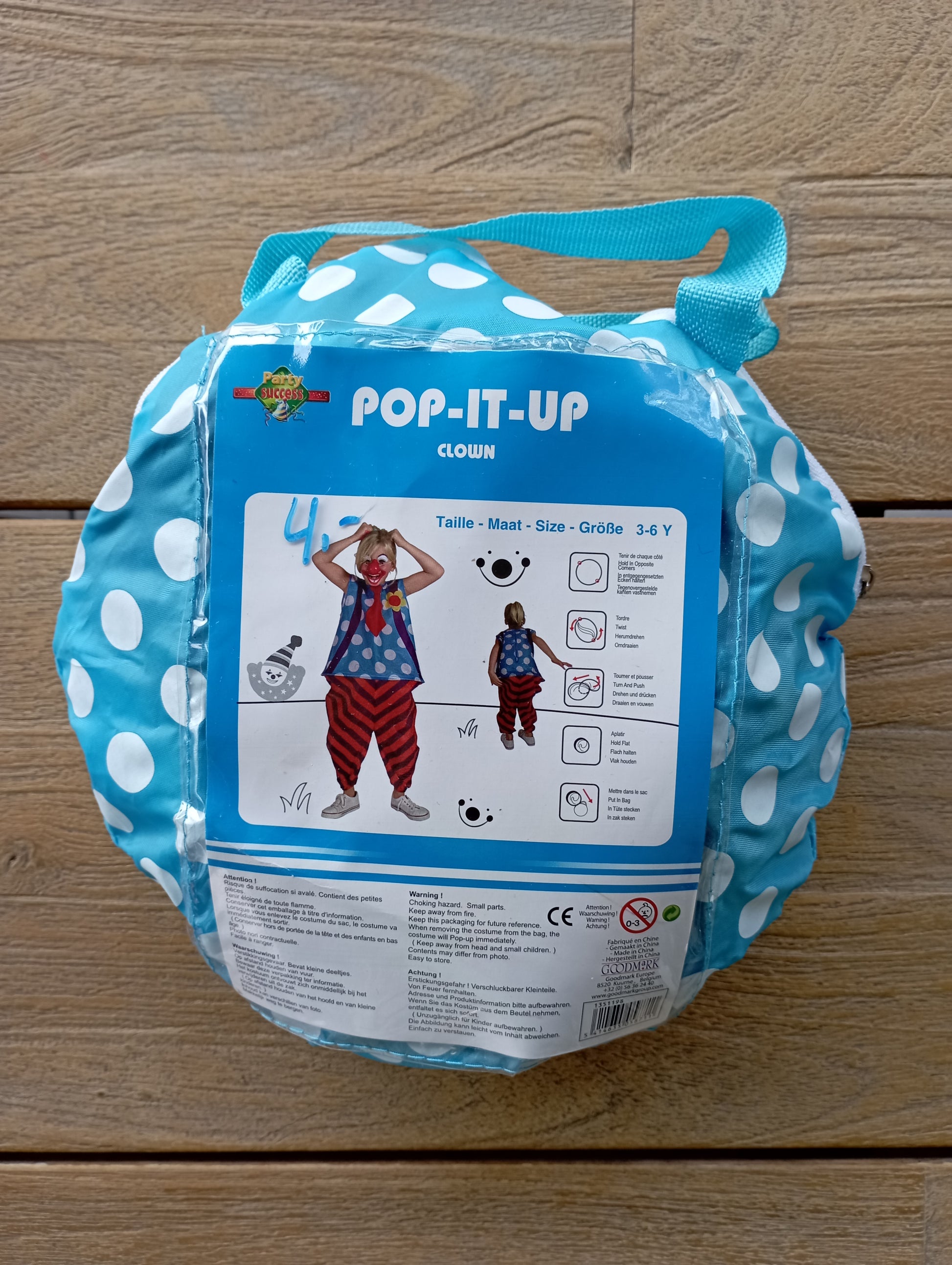 Pop-It-Up Clownskostuum 3-6 jaar - Party Succes