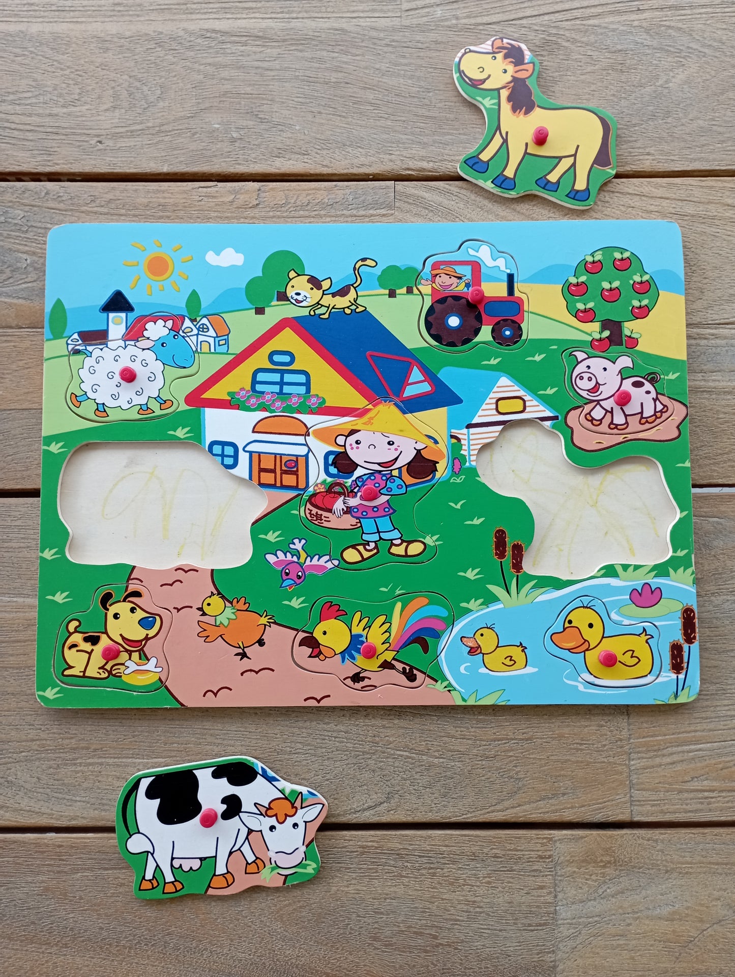 Grote houten inlegpuzzel boerderij - Find JOYs